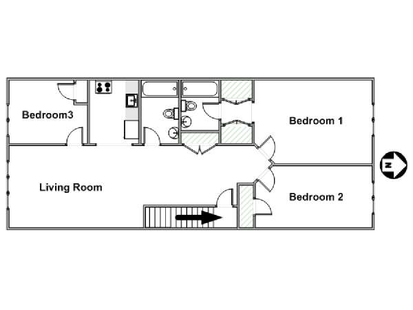 New York 3 Camere da letto stanza in affitto - piantina approssimativa dell' appartamento  (NY-17055)