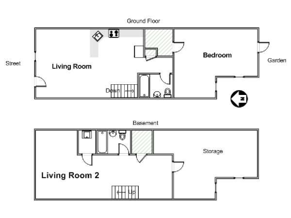 New York T2 - Duplex logement location appartement - plan schématique  (NY-17083)