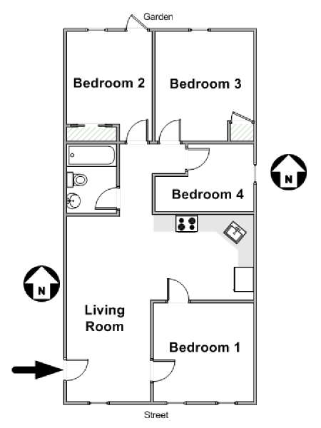 New York 4 Camere da letto stanza in affitto - piantina approssimativa dell' appartamento  (NY-17087)