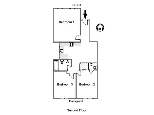 New York 3 Bedroom roommate share apartment - apartment layout  (NY-17102)
