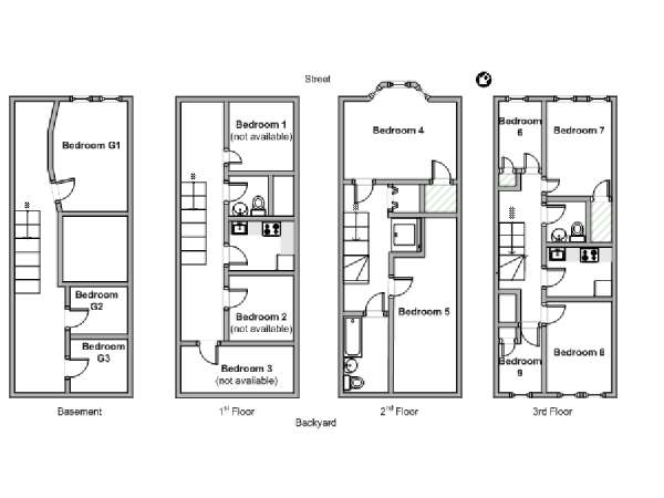 New York T8 - Triplex appartement colocation - plan schématique  (NY-17121)
