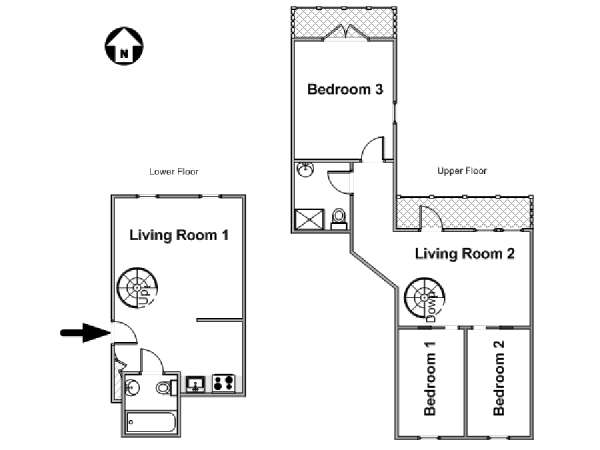 New York 3 Bedroom - Duplex apartment - apartment layout  (NY-17130)