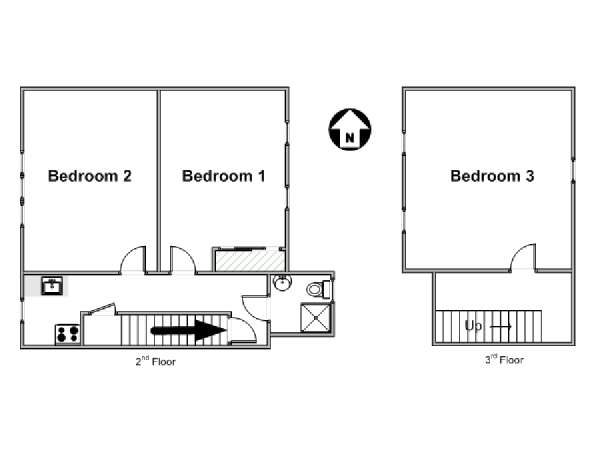 New York 3 Camere da letto appartamento - piantina approssimativa dell' appartamento  (NY-17148)