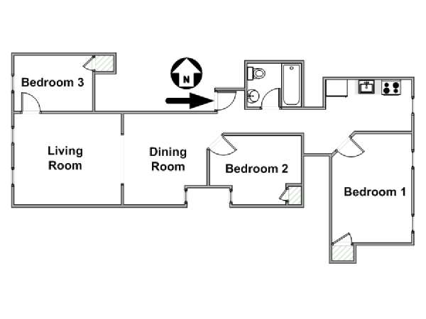 New York 3 Camere da letto appartamento - piantina approssimativa dell' appartamento  (NY-17149)