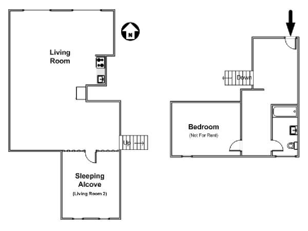 New York T2 - Duplex appartement colocation - plan schématique  (NY-17171)