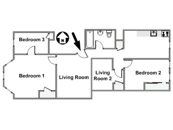 New York 3 Camere da letto appartamento - piantina approssimativa dell' appartamento  (NY-17181)