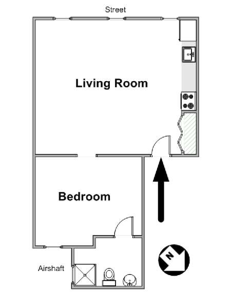New York 1 Camera da letto appartamento - piantina approssimativa dell' appartamento  (NY-17193)