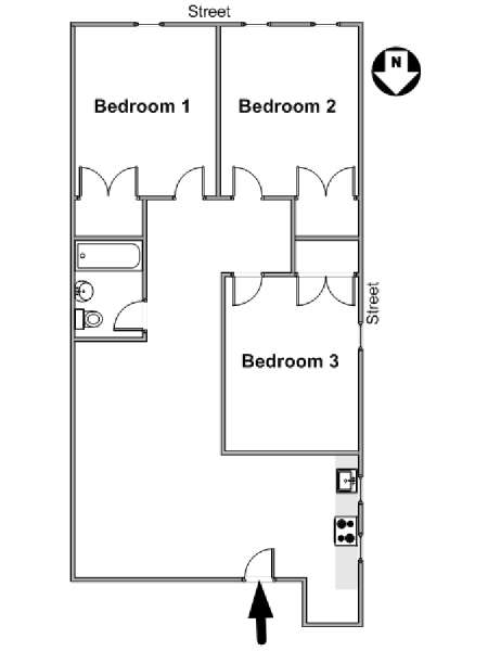 New York 3 Bedroom apartment - apartment layout  (NY-17215)