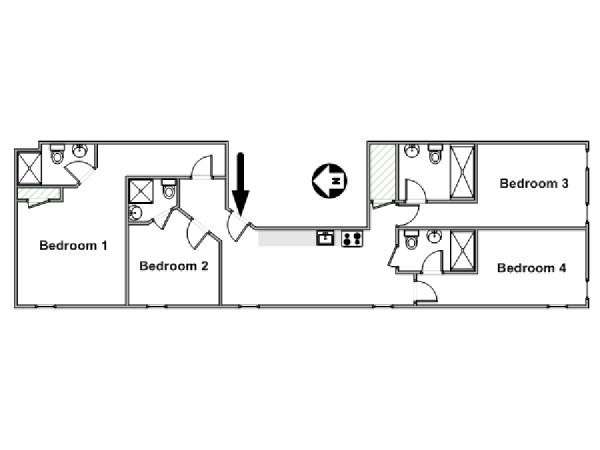 New York 4 Camere da letto appartamento - piantina approssimativa dell' appartamento  (NY-17220)