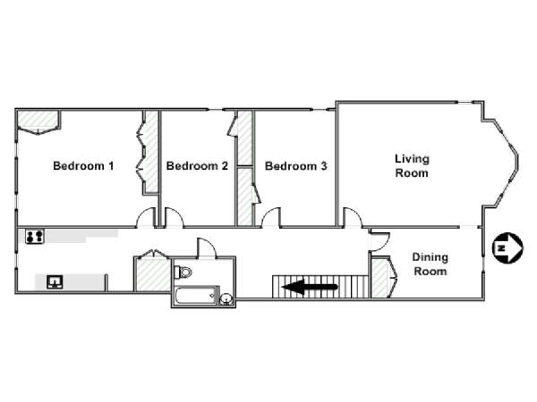 New York 3 Camere da letto appartamento - piantina approssimativa dell' appartamento  (NY-17230)