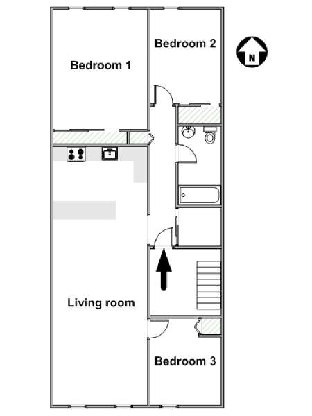 New York 3 Camere da letto appartamento - piantina approssimativa dell' appartamento  (NY-17240)