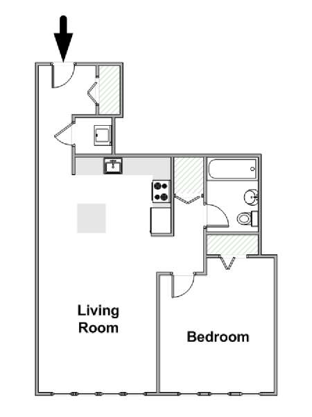 New York 1 Camera da letto appartamento - piantina approssimativa dell' appartamento  (NY-17269)