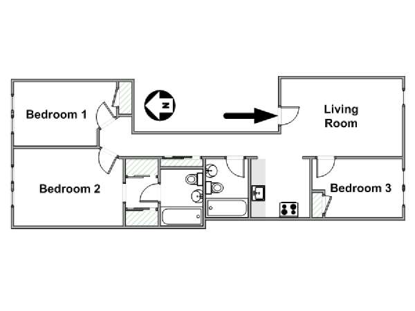 New York 3 Bedroom roommate share apartment - apartment layout  (NY-17272)