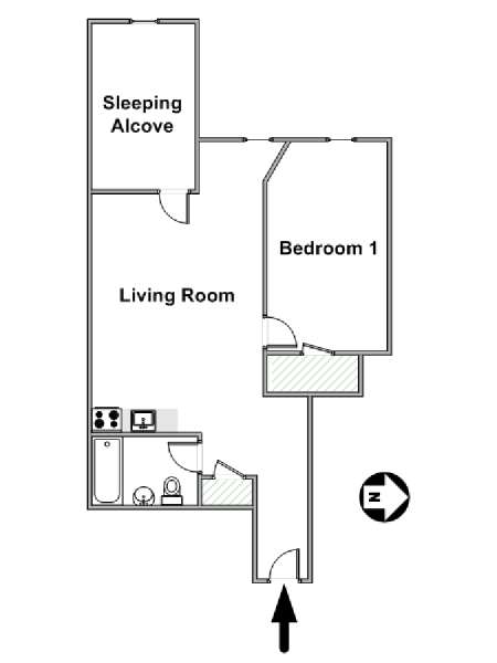 New York 1 Camera da letto appartamento - piantina approssimativa dell' appartamento  (NY-17297)