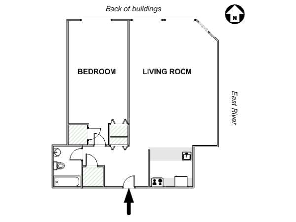 New York 1 Camera da letto appartamento - piantina approssimativa dell' appartamento  (NY-17312)