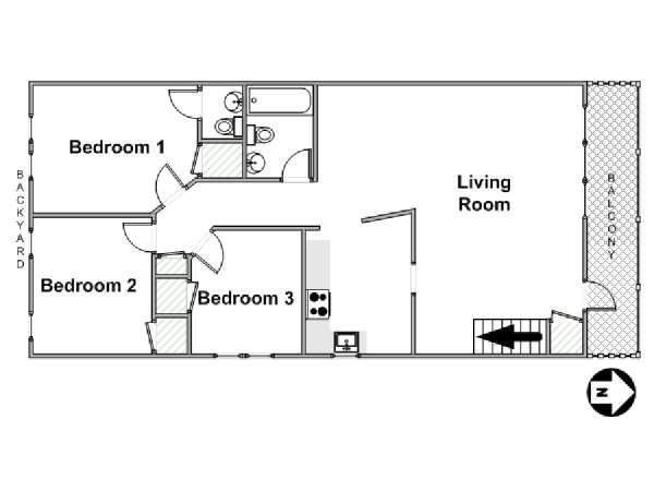 New York 3 Bedroom roommate share apartment - apartment layout  (NY-17412)