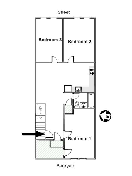 New York 3 Camere da letto stanza in affitto - piantina approssimativa dell' appartamento 1 (NY-17437)