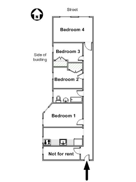 New York 4 Camere da letto stanza in affitto - piantina approssimativa dell' appartamento  (NY-17467)