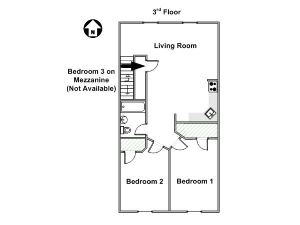 New York 3 Bedroom roommate share apartment - apartment layout  (NY-17506)