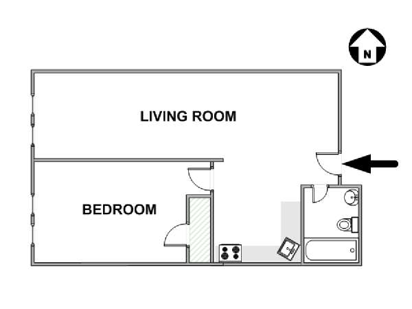 New York 1 Camera da letto appartamento - piantina approssimativa dell' appartamento  (NY-17550)
