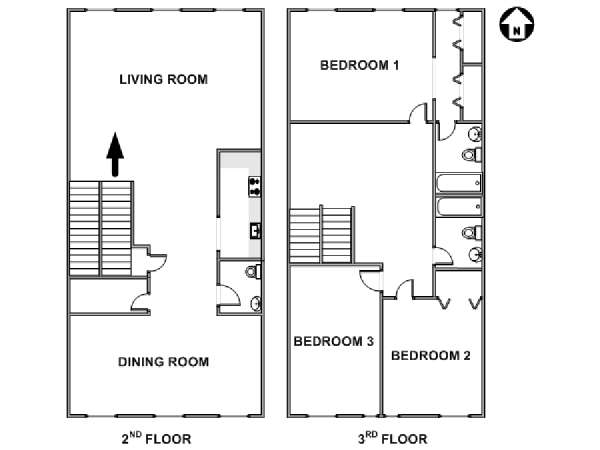 New York 3 Bedroom - Duplex accommodation - apartment layout  (NY-17559)