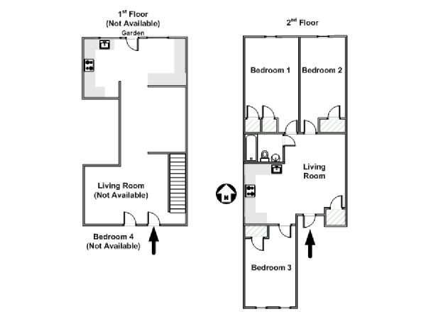New York 4 Bedroom - Duplex roommate share apartment - apartment layout  (NY-17560)