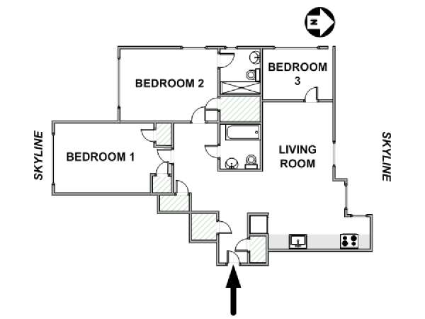 New York 3 Bedroom apartment - apartment layout  (NY-17571)