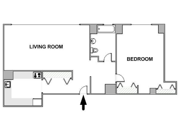 New York 1 Camera da letto appartamento - piantina approssimativa dell' appartamento  (NY-17573)