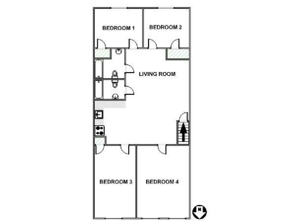 New York 4 Camere da letto stanza in affitto - piantina approssimativa dell' appartamento  (NY-17608)