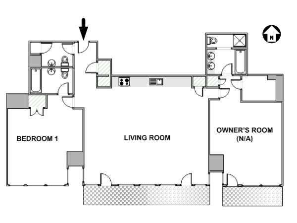 New York 2 Camere da letto stanza in affitto - piantina approssimativa dell' appartamento  (NY-17615)