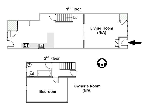 New York 2 Bedroom - Duplex roommate share apartment - apartment layout  (NY-17618)