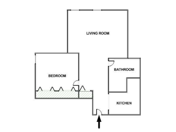 New York 1 Camera da letto appartamento - piantina approssimativa dell' appartamento  (NY-17634)