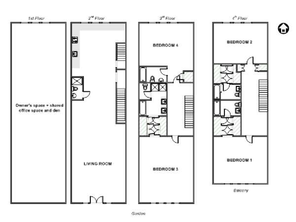 New York 4 Bedroom - Triplex apartment - apartment layout  (NY-17637)