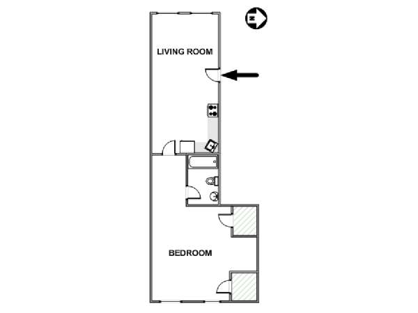 New York 1 Camera da letto appartamento - piantina approssimativa dell' appartamento  (NY-17680)