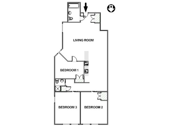 New York 3 Camere da letto appartamento - piantina approssimativa dell' appartamento  (NY-17682)