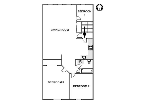 New York 3 Bedroom roommate share apartment - apartment layout  (NY-17688)
