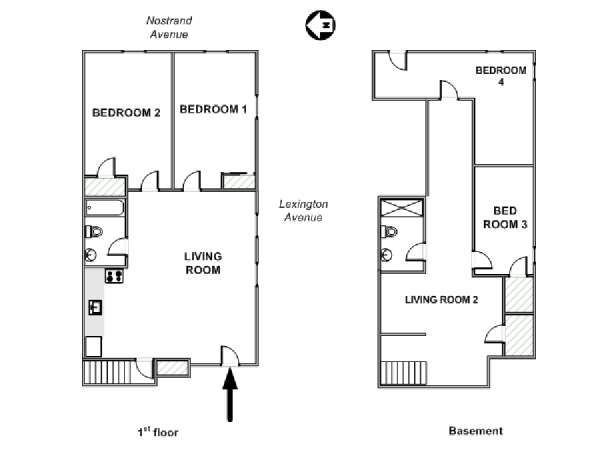 New York 4 Camere da letto - Duplex stanza in affitto - piantina approssimativa dell' appartamento  (NY-17711)