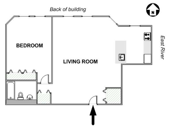 New York 1 Camera da letto appartamento - piantina approssimativa dell' appartamento  (NY-17721)