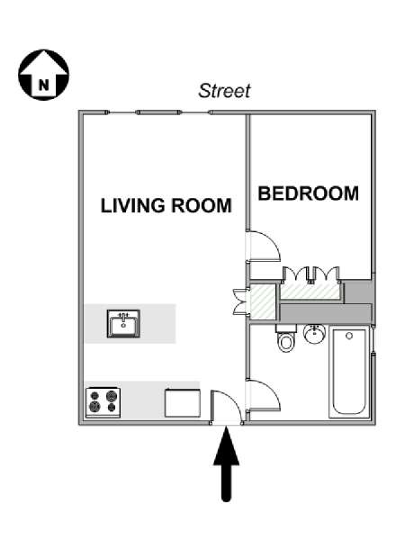 New York 1 Camera da letto appartamento - piantina approssimativa dell' appartamento  (NY-17731)