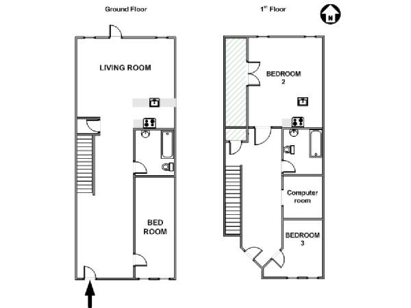New York 3 Camere da letto - Duplex appartamento - piantina approssimativa dell' appartamento  (NY-17828)