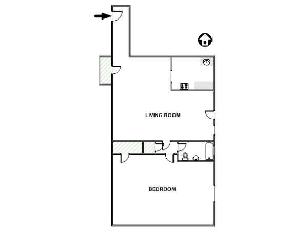 New York 1 Camera da letto appartamento - piantina approssimativa dell' appartamento  (NY-17861)