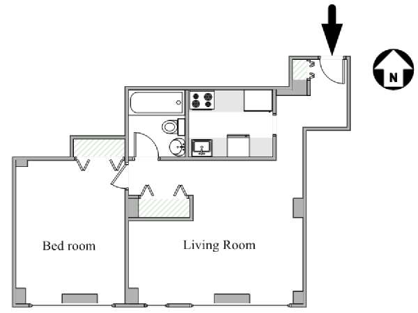 New York 1 Camera da letto appartamento - piantina approssimativa dell' appartamento  (NY-17869)