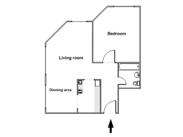 New York 1 Camera da letto appartamento - piantina approssimativa dell' appartamento  (NY-17890)