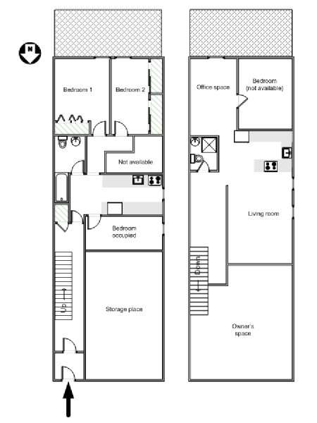 New York 7 Bedroom - Triplex roommate share apartment - apartment layout  (NY-17919)