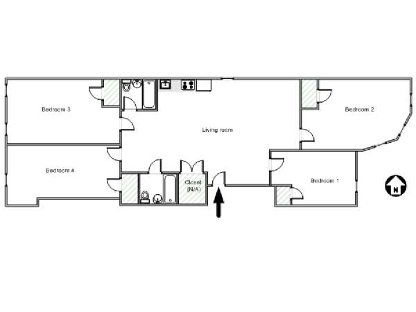 New York 4 Bedroom roommate share apartment - apartment layout  (NY-17931)