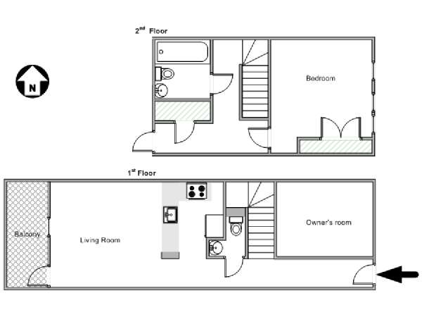 New York 2 Bedroom - Duplex roommate share apartment - apartment layout  (NY-17951)
