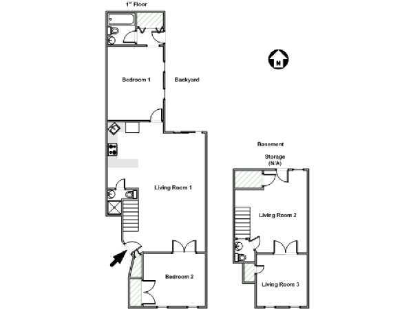 New York 2 Camere da letto - Duplex appartamento - piantina approssimativa dell' appartamento  (NY-17976)