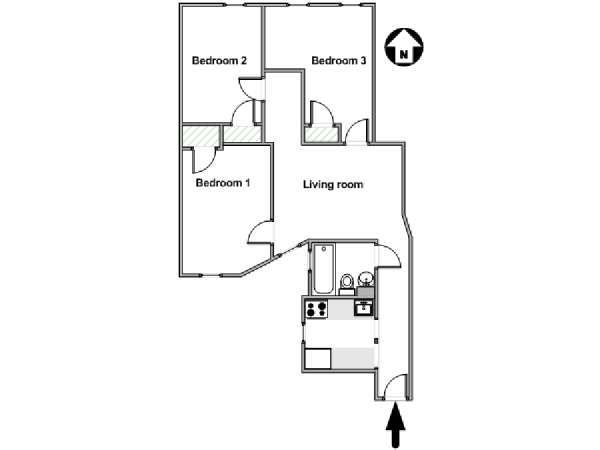 New York 3 Bedroom roommate share apartment - apartment layout  (NY-17980)