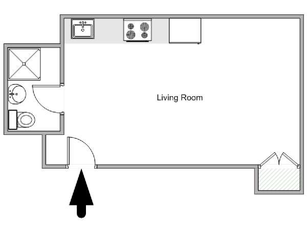 New York Monolocale appartamento - piantina approssimativa dell' appartamento  (NY-18004)