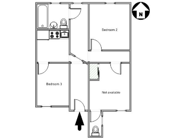 New York 3 Bedroom roommate share apartment - apartment layout  (NY-18009)